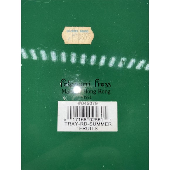 Vintage Potpourri Press Metal Tray Summer Fruits 1991 Green Red Peach 13.5” - Picture 11 of 12